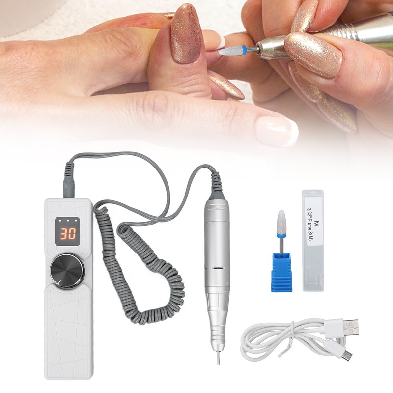 LCD Nail Drill Machine Portable USB Charging Adjustable Electric Nail