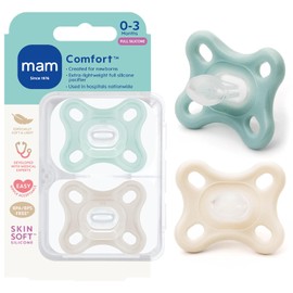 MAM Comfort - Chupetes para bebé, ligeros de silicona completa de una pieza para recién nacidos de 0 a 3 meses, pezón sin BPA, chupete fácil de limpiar, lo mejor para bebés amamantados, con estuche