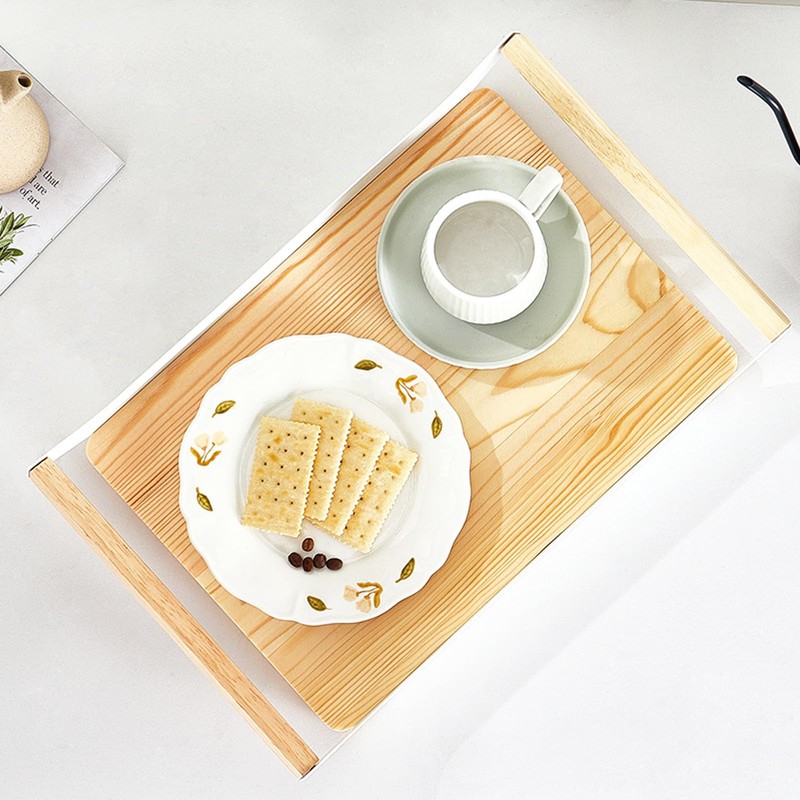 Enkrio Wood Serving Tray with Handles 16 Inches Decorative Rectangle