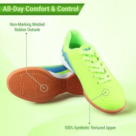 Vizari Santos Junior Indoor Soccer Shoes | Durable & Water-Resistant Football Indoor Shoes | Lightweight & Adjustable Soccer Shoes with Round Studs for Traction & Superior Ball Control for Youth,