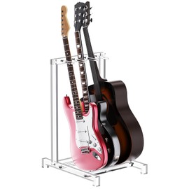 Dewrhiixe Acrylic Guitar Stand Multiple Guitar case Rack for Acoustic, Electric, Bass Guitars,3 Guitar Stands Floor (Clear)