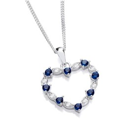 Old English Jewellers 925 Sterling Silver Blue Sapphire Cz Heart Pendant Necklace + 16 18 20 inch chain (18)