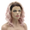 Lace Front Synthetic Wig Medium Length Wavy 14inch Dark Root