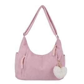 Mervokl Cord Bag Women's Shoulder Bag Shopper Handbag Tote Bag Large Crossbody Hobo Shoulder Bag Aesthetic Plain Carry Bag with Adjustable Shoulder Strap for School Work, pink, Unit size