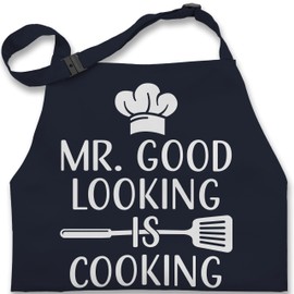 Shirtracer - Children's Apron Children Boys Girls - Cooking Apron - Mr. Good Looking is Cooking - Men's Gifts Christmas Men Gifts Funny Father's Day, 2 Navy Blue