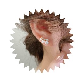 Aneneiceera Vintage Crystal Pearl Ear Climber Earrings Gold CZ Pearl Crawler Stud Earrings Small CZ Climber Crawler Earrings Tiny Cluster Pearl Earrings Jewellery for Women and Girls, Zinc