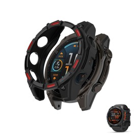 HOMTERN Cases Designed for Garmin Fenix 8 47mm AMOLED,Soft TPU Lightweight Shell Drop-proof Scratch-Proof Flexible Screen Full Covered Protective Case,1 Black Red