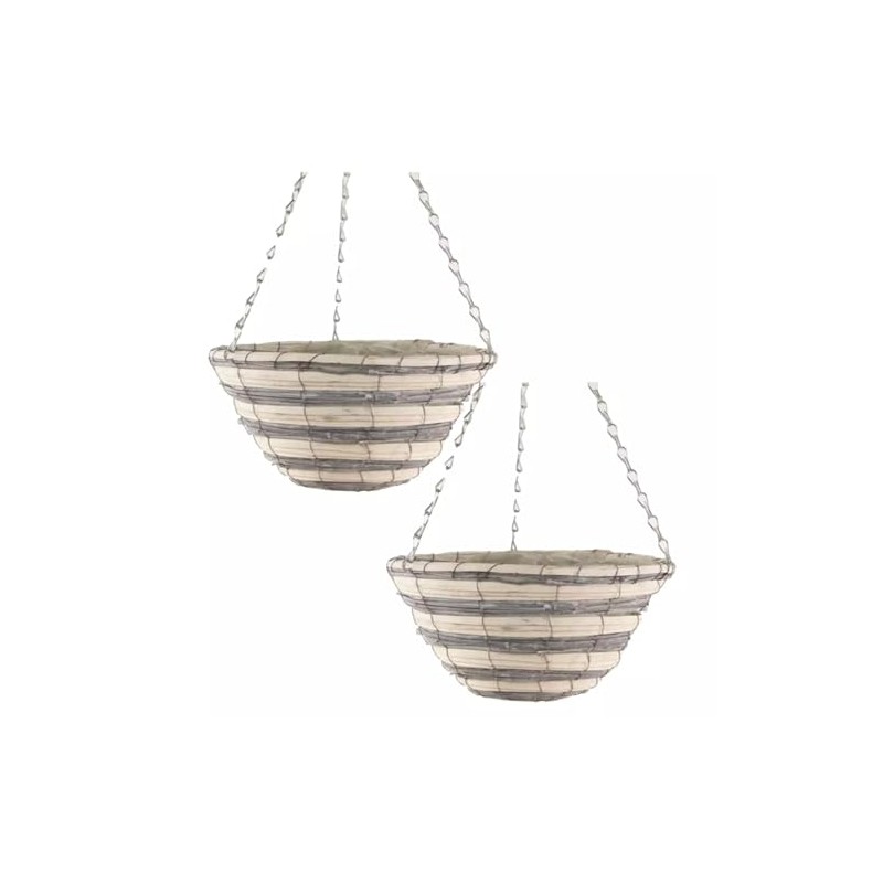 Fyne-Finds Set of 2 Natural Grey Cream Wicker Hanging Deco