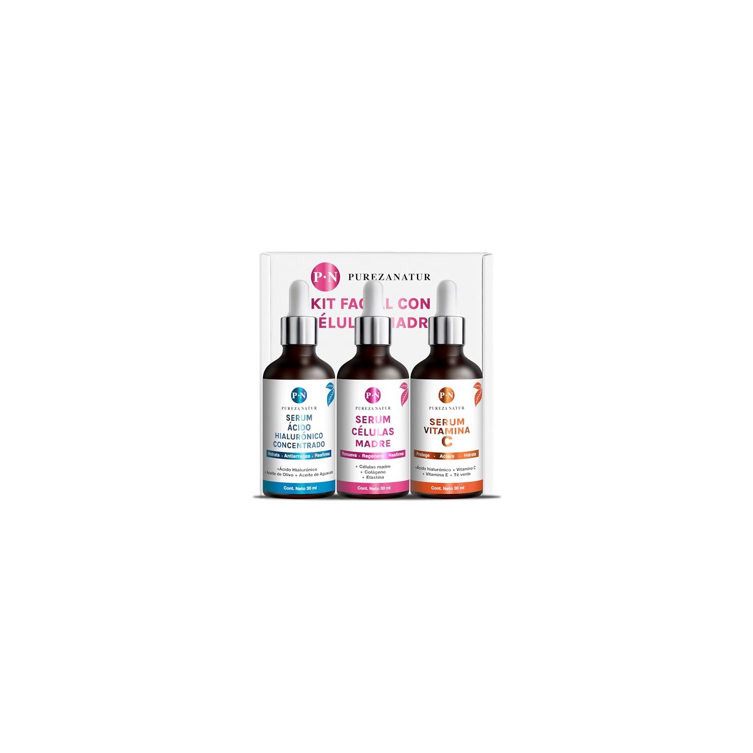 Kit Serum facial Acido Hialurónico, Vitamina C y Células Madre anti ...