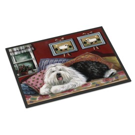 Caroline's Treasures PPP3266JMAT Old English Sheepdog Sweet Dreams Doormat 24x36 Front Door Mat Indoor Outdoor Rugs for Entryway, Non Slip Washable Low Pile, 24H X 36W