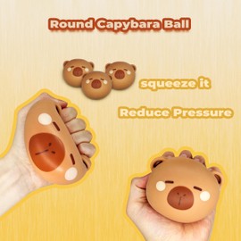 Squishy Capybara Stress Balls Squeeze Toys, Super Fun Animal Stress Relief Ball for Kids and Teens, Dough Ball Sensory Toys, Party Favors, Classroom Prizes | Sitting Capybara Squish Balls Fidget Toys