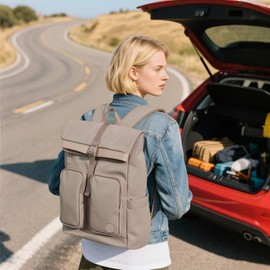 aji Travel Laptop Backpack for Men Women, Large School Backpack Fit 17Inch Laptop, Side Access&Wide Opening Expandable Carry on Backpack for Airplanes, Water Resistant Computer Backpack(Apricot)