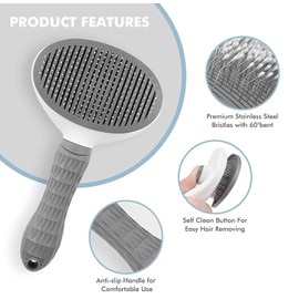 VT- Self-Cleaning Cat Brush for Long or Short Hair - Effective Grooming and Shedding Tool (Gray)