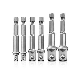 BOEN Impact Grade Socket Adapter Set, 6-PCS Drill Bit Adapter with Bit Holder, Sizes 1/4", 3/8", 1/2", 1/4-Inch SAE Hex Shank, Cr-V, for Cordless Drill & Screwdriver, Power Drill & Driver