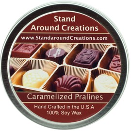 Premium 100% All Natural Soy Wax Aromatherapy Candle - 8oz Tin Caramelized Pralines: an Irresistible Blend of Sweet Warm Vanilla Caramel, Dark Brown Sugar and Butter-Drenched Pecans.