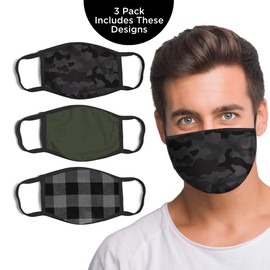 ABG Accessories Men's 3-Pack Adult Fashionable Germ Protection, Reusable Fabric Face Mask, B087Y1CHCP