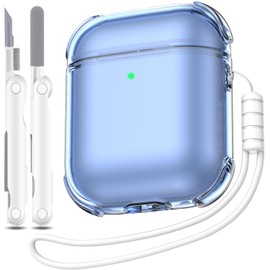 MHYALUDO for Airpods 2nd Generation Case Cover, Clear Soft TPU Transparent Four Corner Military Grade Shockproof Protective Case with Cleaning Kit for Airpods 2 Gen Charging case 2019, Clear Blue