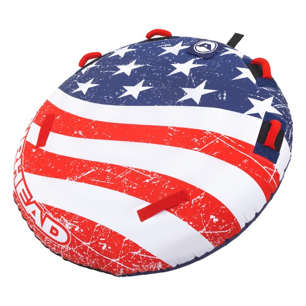 SportsStuff Airhead Stars and Stripes 1 Towable 1 Rider Tube for Boating and Water Sports, Made in the USA, Heavy Duty Full Nylon Cover and Patented Speed Safety Valve for Easy Inflating & Deflating