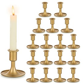 Soportes para candelabros, portavelas cónicos, Romadedi, portavelas dorado para centro de mesa, recepción de boda, decoración festiva de repisa navideña o decoración del hogar, juego de 18