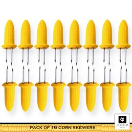 AKH® 16 BBQ Corn Skewers, Corn On The Cob Holders, Stainless Steel BBQ Skewers, Sweetcorn Holder Fork, Corn Grips Forks, Barbecue Tool, Corn Cob Sticks, for BBQ, Picnic, Camping, Summer Party