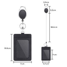 JZS Leather Badge Holders and Adjustable Retractable Lanyards, Quick Release Buckle and Safety Breakaway Lanyards with Swivel Metal Clasp for Offices, Staff, Students, Employees,2Pcs