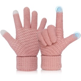 Abeillo Winter Gloves, Knitted Gloves Touch Screen Gloves, Touchscreen Gloves, Finger Gloves, Winter Gloves, Sports Gloves, Winter Gloves for Men and Women (Pink)