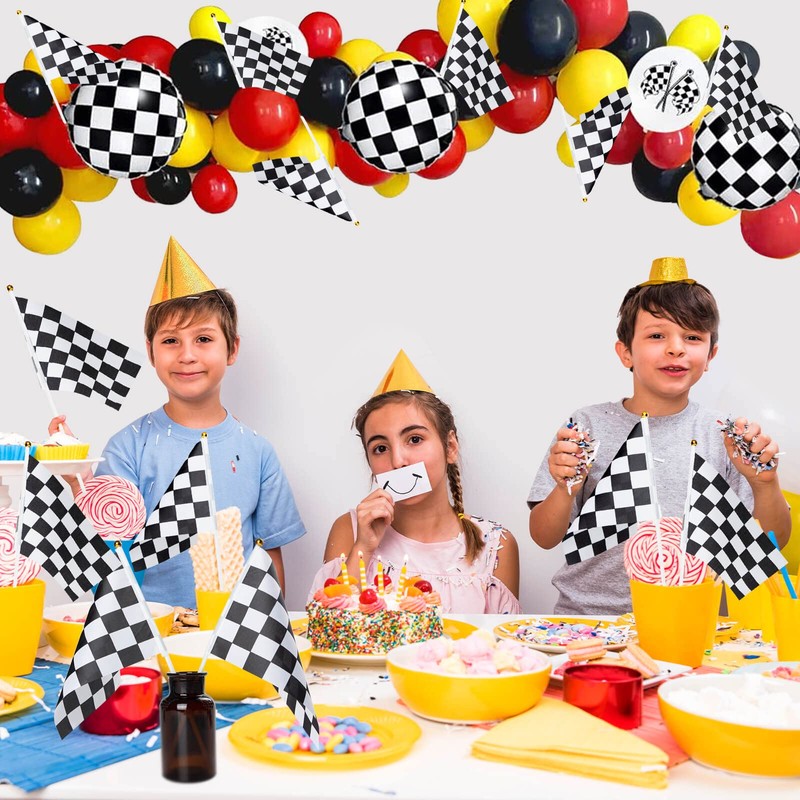 30Pcs Checkered Black and White Racing Stick Flag Small Mini