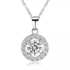 DBS Jewelry Pave Cubic Zirconia Circle Pendant Rhodium Plated Necklace with Chain 18"