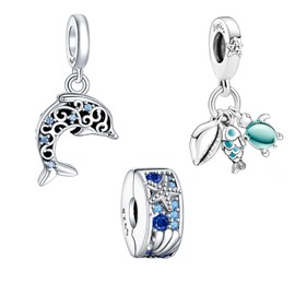 Rimgoris 925 Sterling Silver Charm Women's Bracelets Necklace Ocean Dolphin Charm Pendant Graduation Cap Hat Bachelor Cap Starfish Turtle Fish Summer Sea Beach Ocean Dolphin, Silver, Cubic Zirconia