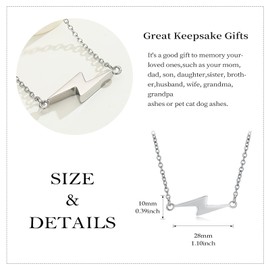 Lightning Urn Necklaces for Ashes Lightning Bolt Cremation Jewelry for Ashes Thunderbolt Keepsake Memorial Necklace for Women Men Jewellery Ashes Holder Vertical Lightning Urn Pendant (Silver)