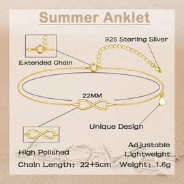 Loutade Silver Anklet for Women, 925 Sterling Silver Anklet Bracelet, 22 + 5 cm Adjustable Silver Anklet in Infinity Starfish Design, Summer Barefoot Beach Anklet on the Anklet
