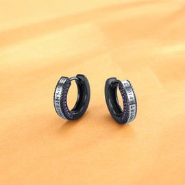 MEDWISE Viking Earrings Men 925 Sterling Silver Black Small Viking Rune Hoop Sleep Earrings Jewelry Gifts for Women and Men Mothers Day Gifts for Mom (Purple Zircon)