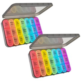GREENCYCLE Weekly Pill Organizer 3 Times a Day, 7 Day Pill Box Moisture-Proof Case Medication, Portable Travel Week Pill Container for Vitamins Fish Oil Compartments Supplements, BPA Free, 2 Set