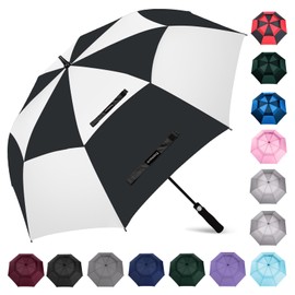 Trenovo Auto Open Golf Umbrellas 62/68/72 Inch Extra Large Oversize for Business & Home, Ventilated Double Canopy Windproof Waterproof Stick Umbrella for Rain & strong wind-Black/white