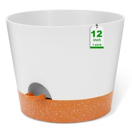GARDIFE Macetas de 12 pulgadas, macetas de riego automático, macetas grandes de plástico con depósito profundo y agujeros de alto drenaje para plantas y flores de interior y exterior, color blanco