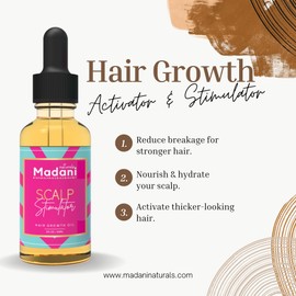Madani Naturals Scalp Stimulator Hair Growth Oil With Rosemary Oil & Mint - Hair Loss Treatment for Split End and Dry Scalp for All Hair Types, Strengthen Hair and Stop Hair Loss, 2-Fluid Ounces