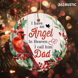 365RUSTIC Memorial Ornament for Christmas Tree, Sympathy Gifts for Loved Ones, 2-Side Printed Ceramic Ornament 2024, Angel in Heaven Dad Ornament