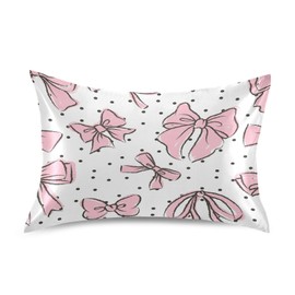 YEGAME Bow Pink Silk Satin Pillowcase for Hair and Skin, Wrinkle Resistant Satin Pillow Covers with Envelope Closure for Bedroom, Gifts for Women Men, Size Queen 20x40in
