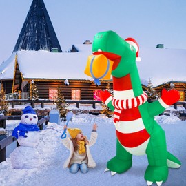 Dawdix 8FT Christmas Inflatables Dinosaur - Blow Up Dinosaur Yard Decoration with Christmas Hat & Gift Box, Built-in 360°Rotating Colorful LED Lights Décor for Indoor Outdoor Yard Garden…