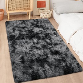 TENNOLA Soft Fluffy Area Rug for Bedroom Tie Dye Black 3x5 ft Fuzzy Shaggy Carpet Plush Furry Rug for Living Room Indoor Floor Rug Non-Slip Bottom Kids Girls Boys Home Decor Aesthetic Dorm Nursery