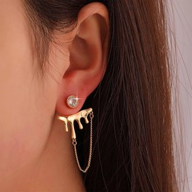 Xduargs Boho Crystal Ear Jacket Earrings Gold Tassel Chain Dangle Earrings Vintage Lava Liquid Stud Earrings Punk Irregular Teardrop Earrings Jewelry for Women