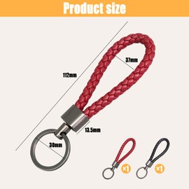 KOZOY Braided Leather Key Chain, Pack of 2 Unisex Zinc Alloy Car Keychain for Motorcycle and House Keys, Multicoloured, Multifunctional Key Ring for Men and Women, black, red