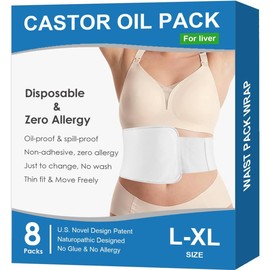 Disposable Castor Oil Pack Wrap, Size L-XL Portable Castor Oil Packs for Liver, 7.9"*6.5" Castor Oil Wrap Organic Cotton, Easy to Use, 100% Leak-Free, Zero Allergy, No Wash - 8 PCS(Oil Not Included)