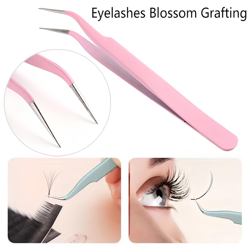 ZXfad 2pcs Eyelash Extension Tweezers, Straight and Curved Tips, Stainless