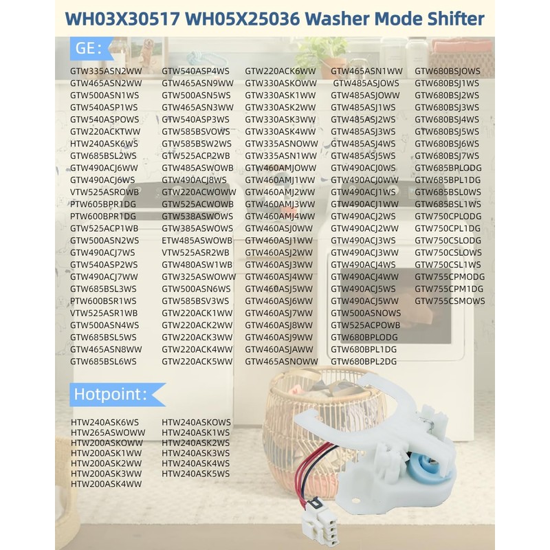 WH03X30517 WH05X25036 Washer Mode Shifter Compatible with GE Hotpoint Clothes