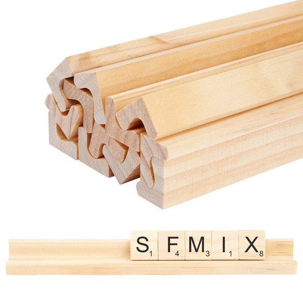 Bright Creations 12 Pack Wooden Rack for Letter Tiles, Compatible with Scrabble Tiles, Replacement Game Tray Pieces, and Wooden Tile Holders for Crafts (7.5 x 0.75 x 0.85 Inches)