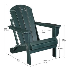 TREATLIFE HOME Folding Adirondack Chair for Relaxation, Ergonomic All-Weather Design, Dark Green, Easy to Store and Move