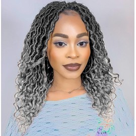 Karida Goddess Locs Crochet Hair 12 Inch, 8 Packs Upgraded Crochet Hair for Black Women, Pre Looped Crochet Faux Locs With Curly Ends (12 Inch (Pack of 8), TGray#)