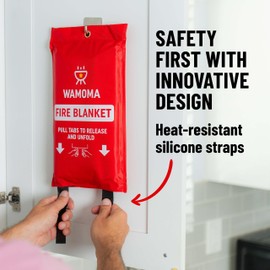 Wamoma Fire Suppression Blanket with Hooks - Waterproof, Oil-Resistant, Fiberglass Fire Blanket for Home, Kitchen, Grill, BBQ, Fireplace with Rapid Deployment | Reusable Fire Resistant Safety Sheet