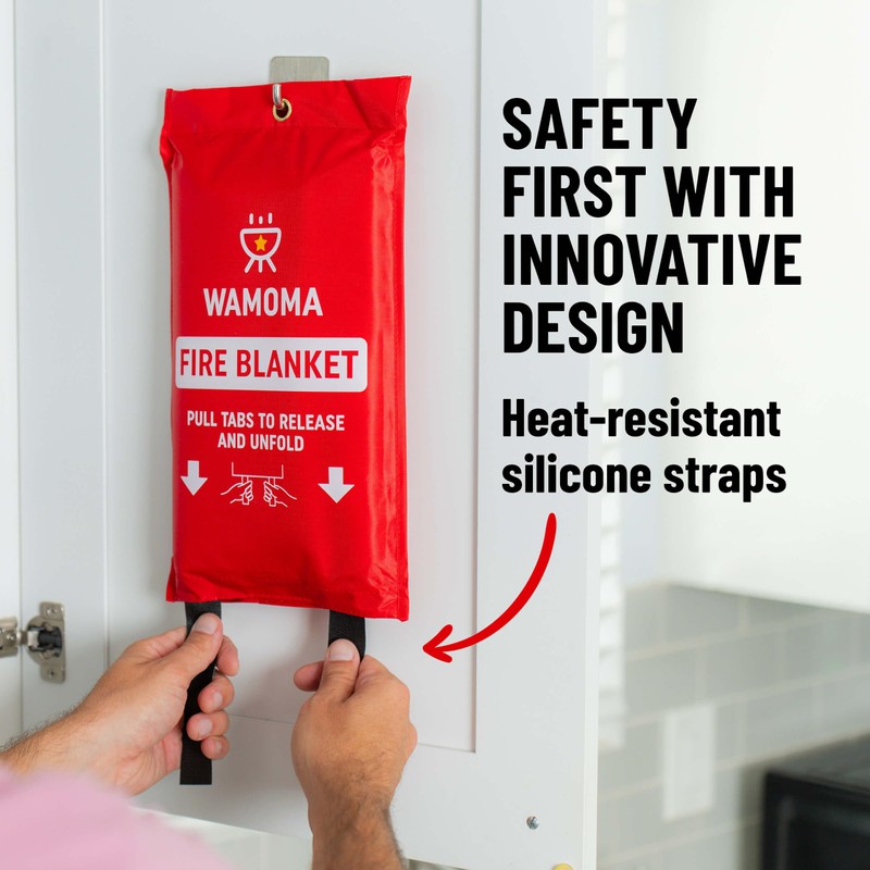 Wamoma Fire Suppression Blanket with Hooks - Waterproof, Oil-Resistant, Fiberglass